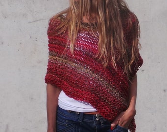 Poncho red Poncho red tweed mix poncho
