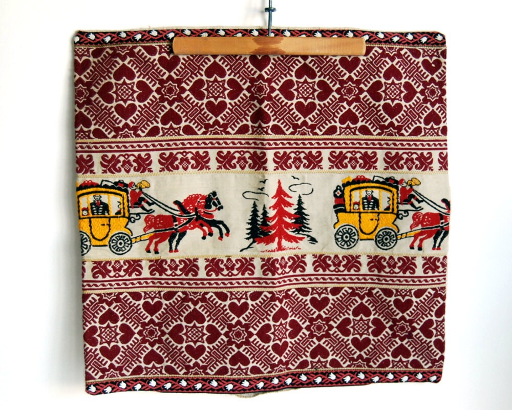 Folk Art Textiles German Pillow Cover Embroidered Trim Red
