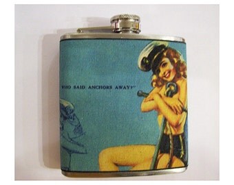Sailor pin up girl flask retro vintage 1950's rockabilly burlesque nautical bar decor