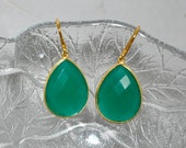 Emerald Green Earrings, Green Onyx Earrings, Gold Earrings, Gemstone Earrings, Gold Vermeil, Dangle Earrings, Green Stone, Gemstone Jewelry