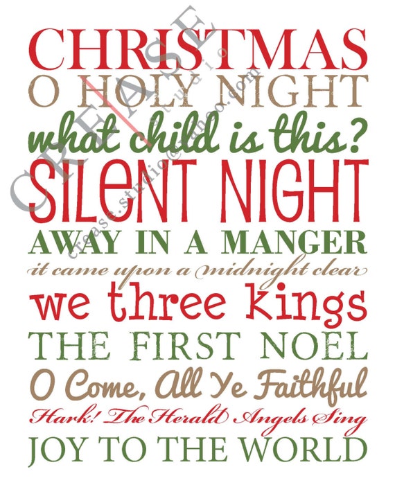 Items Similar To Christmas Songs Song Titles Holiday Decor 8 x10 Art 