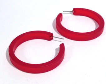 Cherry Red Frosted Hoops | red hoop earrings | The Leetie Classic Hoop | vintage ;ucite earrings #CLH-1RD