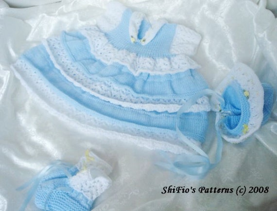 KNITTING PATTERN For Lacey Layers Baby Dress Bonnet & by ShiFio