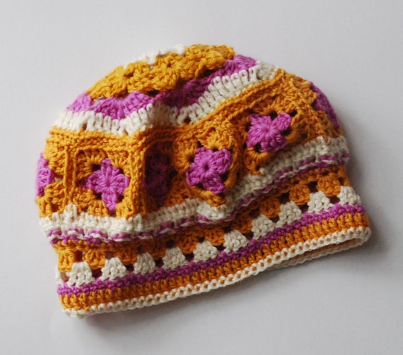 Hat beanie hat granny square hat crochet by KristisTwist on Etsy