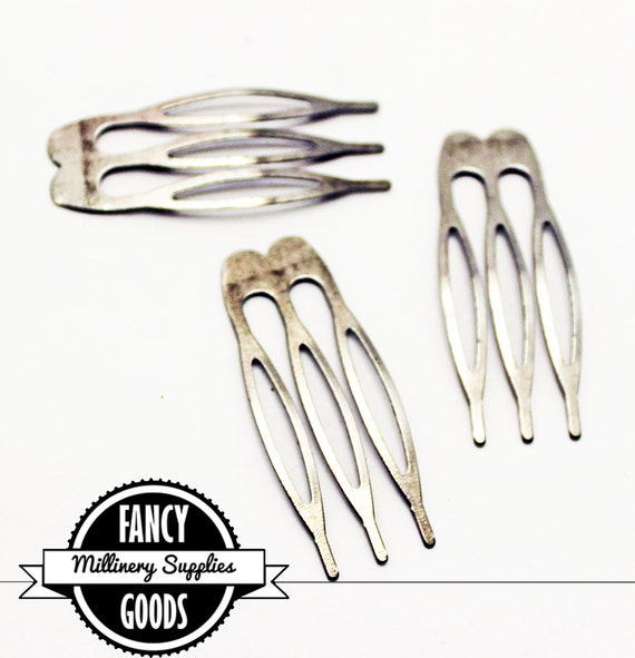 3 Extra Small Metal Hair Combs Tarnished Silver 1/2