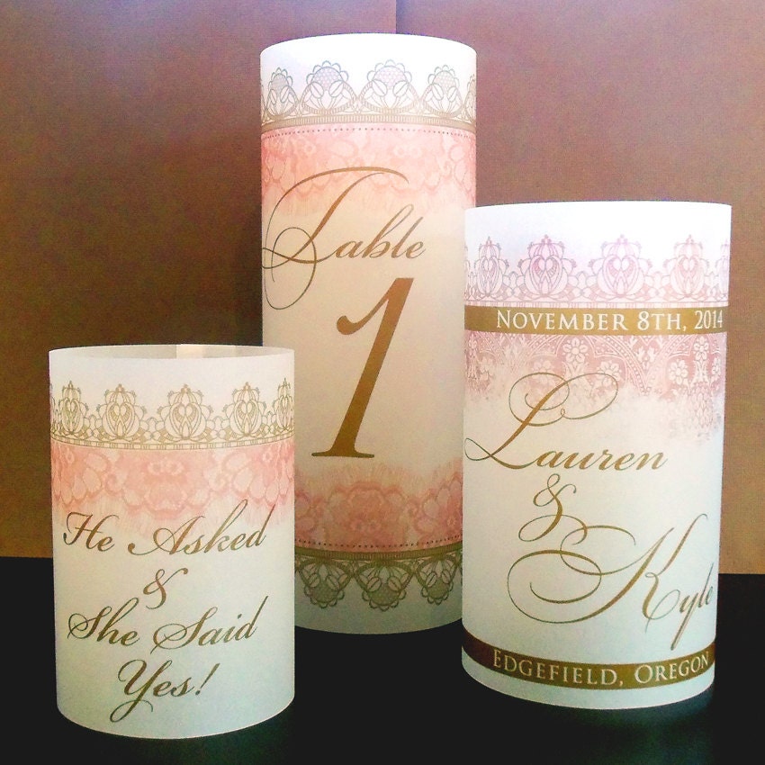 Trio of Luminaries Lace Design Wedding Reception Table
