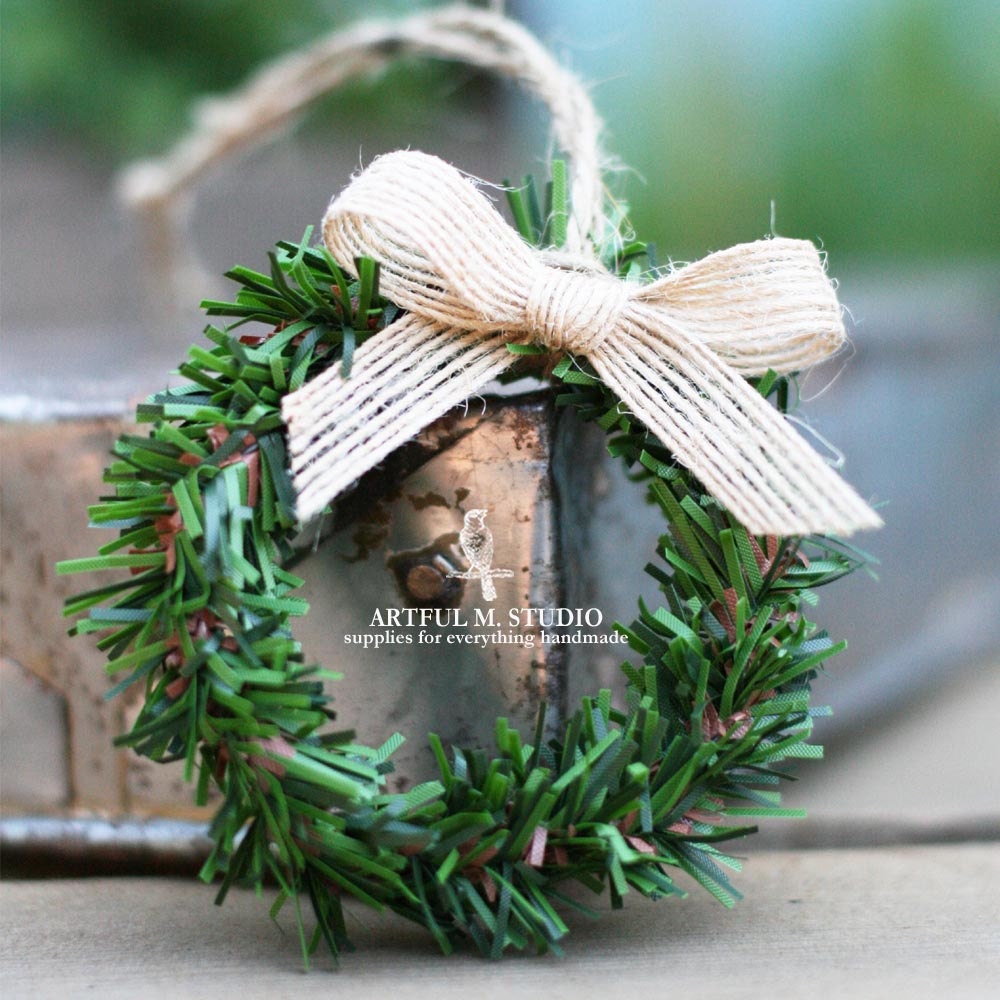 Handmade Miniature Pine Wreath Rustic Ornament