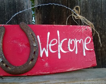 Popular items for red welcome sign on Etsy