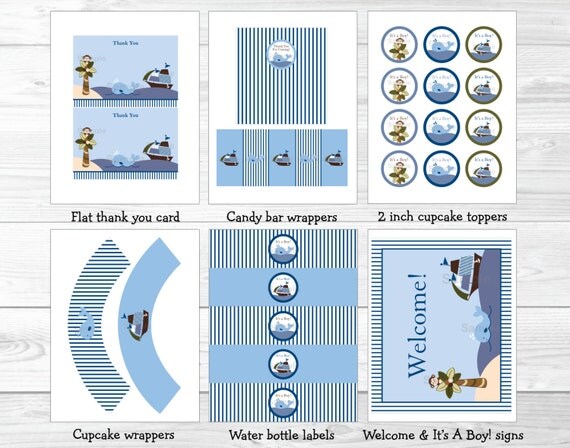 Ahoy Mate Whale Sailboat Baby Shower Party Package INSTANT DOWNLOAD Il_570xn