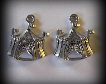 4 Silver Pewter Circus Tents Charms - (qb3)