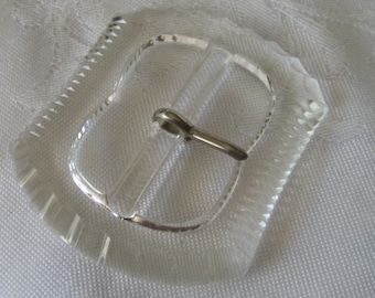 Large VINTAGE Clear Glass Belt BUCKLE