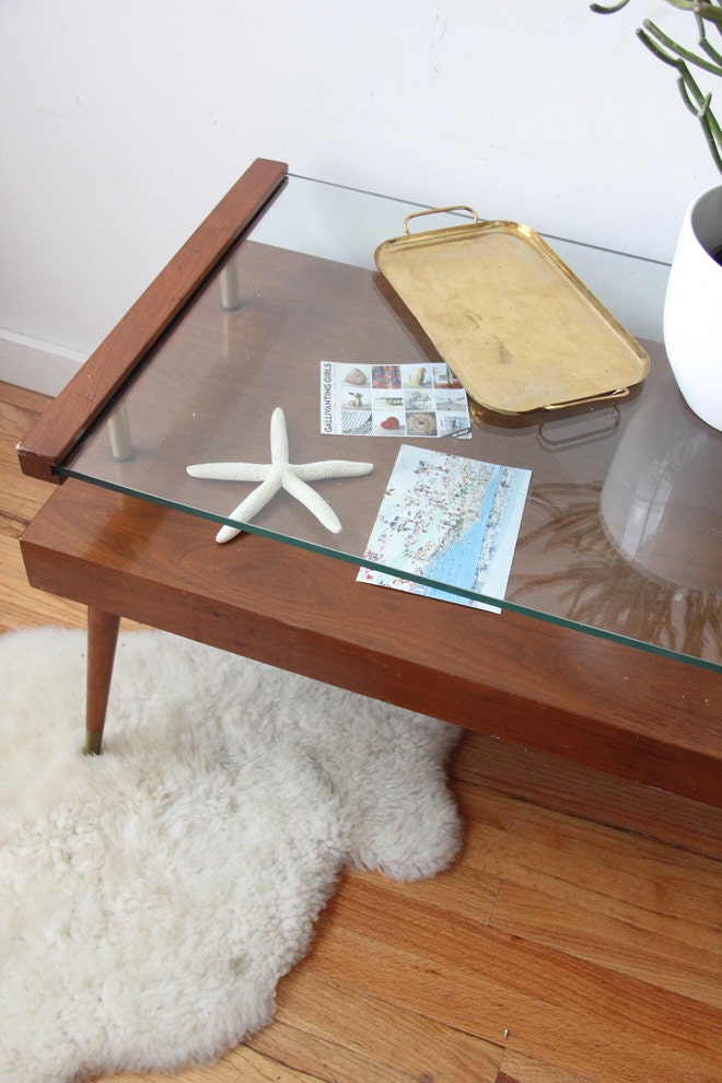 Brass Wood & Glass Two Tiered Coffee Table by GallivantingGirls