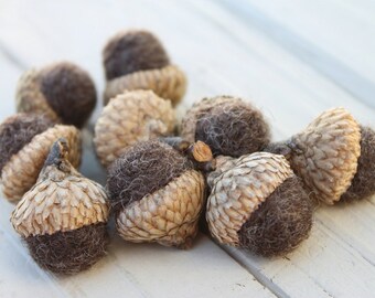 Wool Felted Acorns Brown Home Decor Neutral Eco Friendly