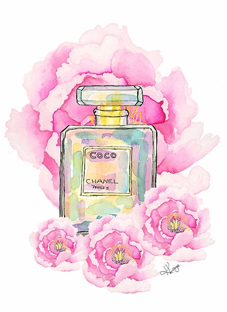 Coco Chanel Floral Watercolor Print Giclee Fine Art Print 8 x