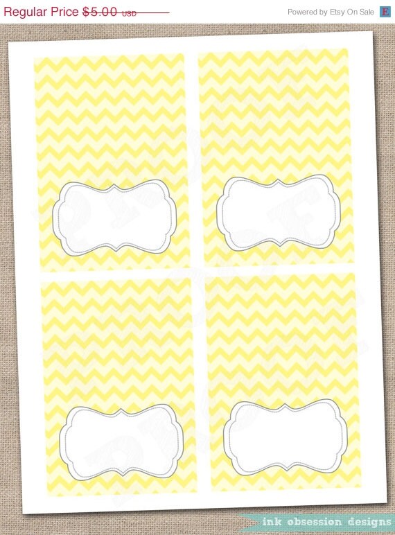 25% OFF SALE Yellow Chevron and Gray Buffet Card Printable Labels - Instant Download Il_570xn
