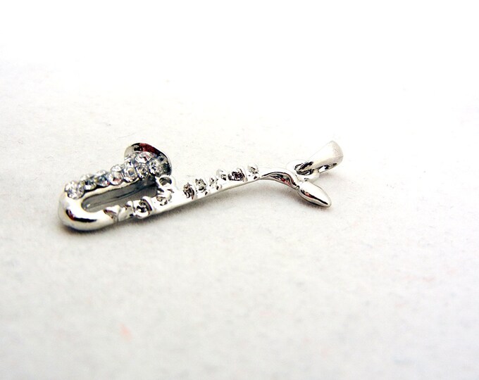 Saxophone Pendant Silver-tone with Rhinestones