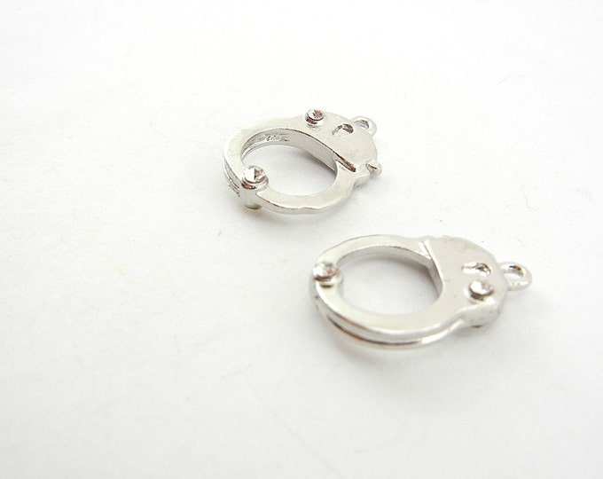 Pair of Silver-tone Handcuff Charms Rhinestone Accents