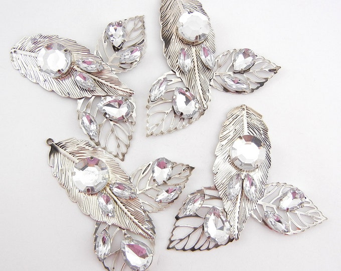 Set of 3 Silver-tone Leaves Pendant Parts