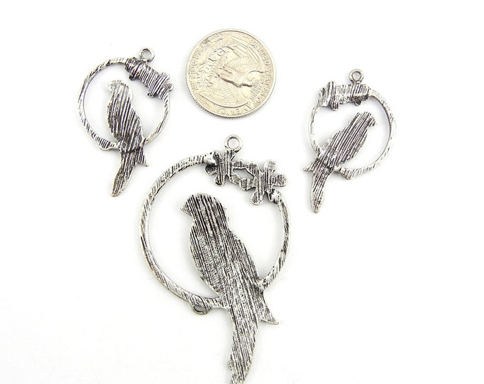 Set of Antique Silver-tone Parrot Pendant and Charms