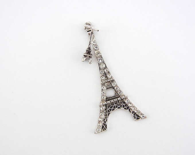 Large Antique Silver-tone Eiffel Tower Pendant with Small Charm
