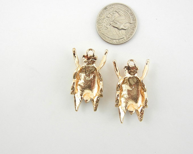 Pair of Fly Insect Charms Gold-tone Black and White Epoxy