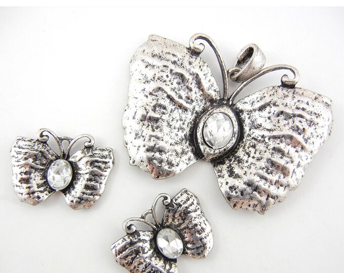 Set of Antique Silver-tone Butterfly Pendant and Charms