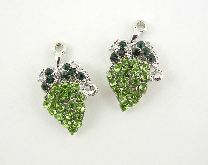 Pair of Grape Charms Green Rhinestones