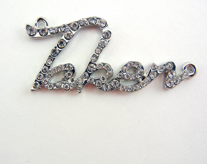 Silver-tone Rhinestone Taken Word Double Link Pendant