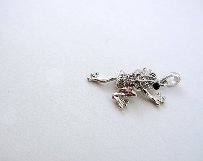 Small Silver-tone Frog Pendant with Rhinestones