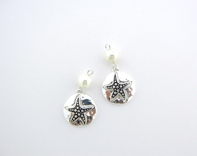 Pair of Round Starfish with Faux Pearl Charms