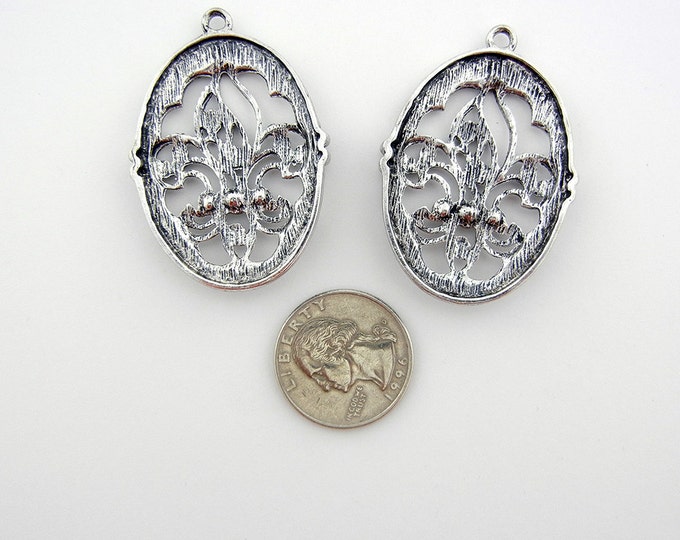 Pair of Antique Silver-tone Fleu de Lis Filigree Charms