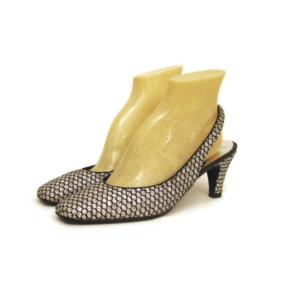60s Shoes Vintage Glitter Polka Dot Holiday Heels 7 7.5