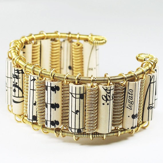 Guitar String Bracelet Sheet Music Paper Bead Jewelry Brass