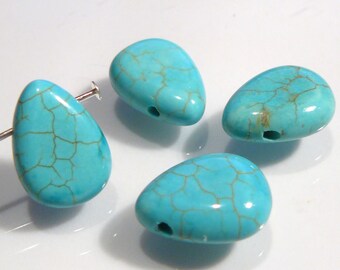 4 Beads....Turquoise Howlite Puffed Smooth Briolette Gemstone Beads...14x10mm....BB