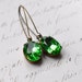 Green Rhinestone Earrings - Vintage Peridot green Rhinestones on brass