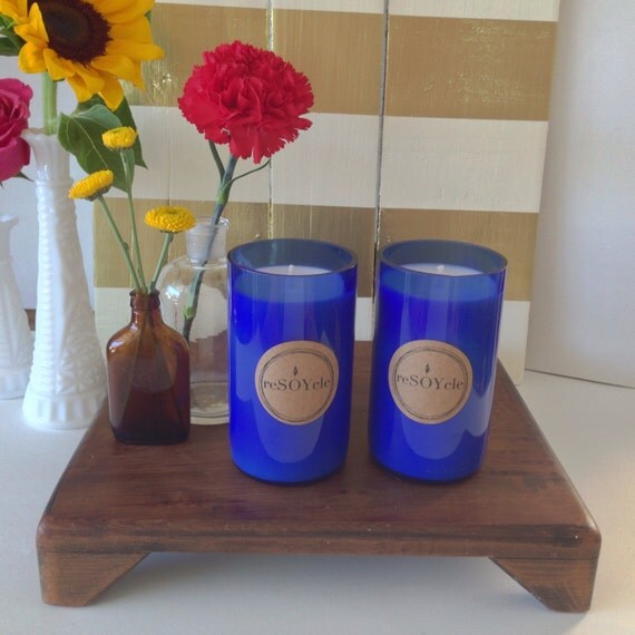 Volcano Dupe Cobalt Blue Wine Bottle Soy Candle Caldera