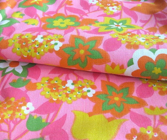1960s Vintage Cotton Fabric MOD Bright Floral by SelvedgeShop