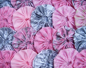 Fabric FLOWER Applique 2 Inch 40 GRAY Pink Headband Bobby Pin Barrette Hair Clip Trim