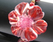 DAY SALE, Breathtaking Coral Pink Flower Bracelet, Artisan Sculptured Lampwork Glass, Crystals, Pearls, Gold Filled, Maid of Honor