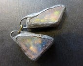 Shimmer beach glass earring pair with solder and flash. Faux Roman glass. 7