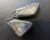 Shimmer beach glass earring pair with solder and flash. Faux Roman glass. 7