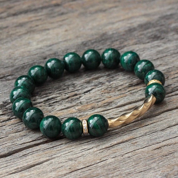 Items similar to Green Malachite 14K Gold Bracelet / 14K Gold Filled