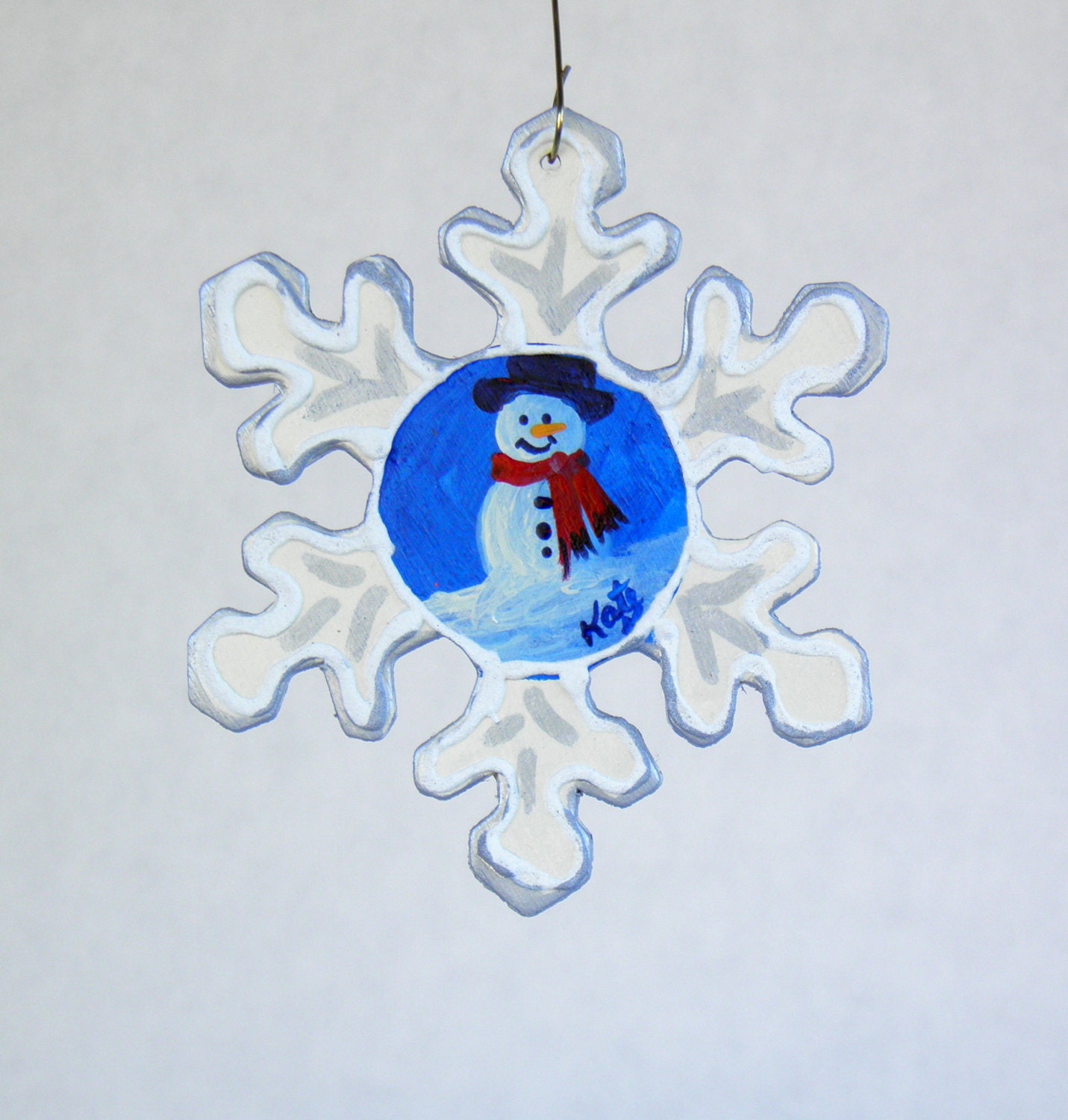 Snowflake Snowman Ornament , Hand Painted