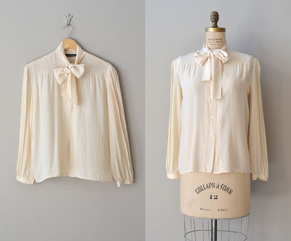 Jacqueline blouse / vintage silk bow blouse / cream silk