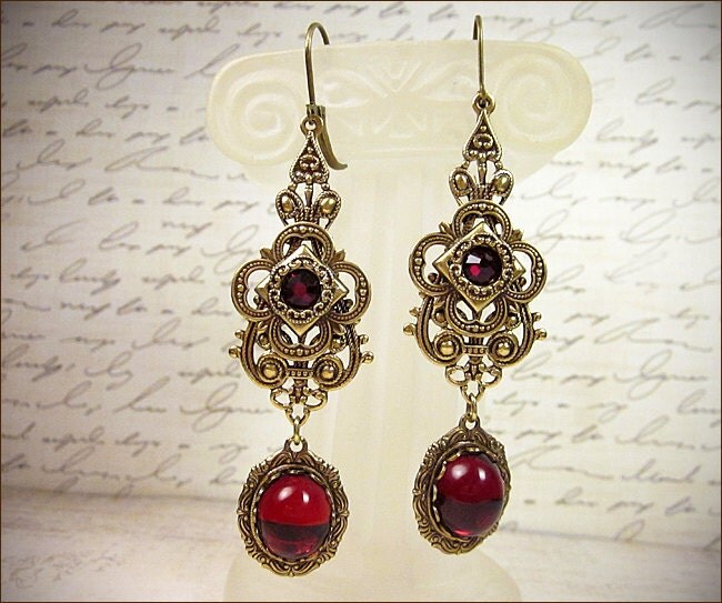 Garnet Renaissance Earrings Red Medieval Jewelry Tudor