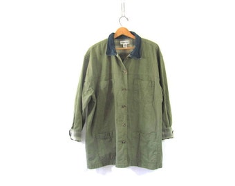 vintage sage green jean denim jacket // barn coat // field coat / women ...
