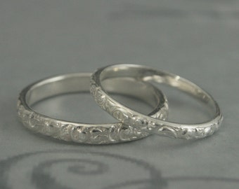 Patterned Wedding Band Set-Vintage Style Wedding Rings-His and