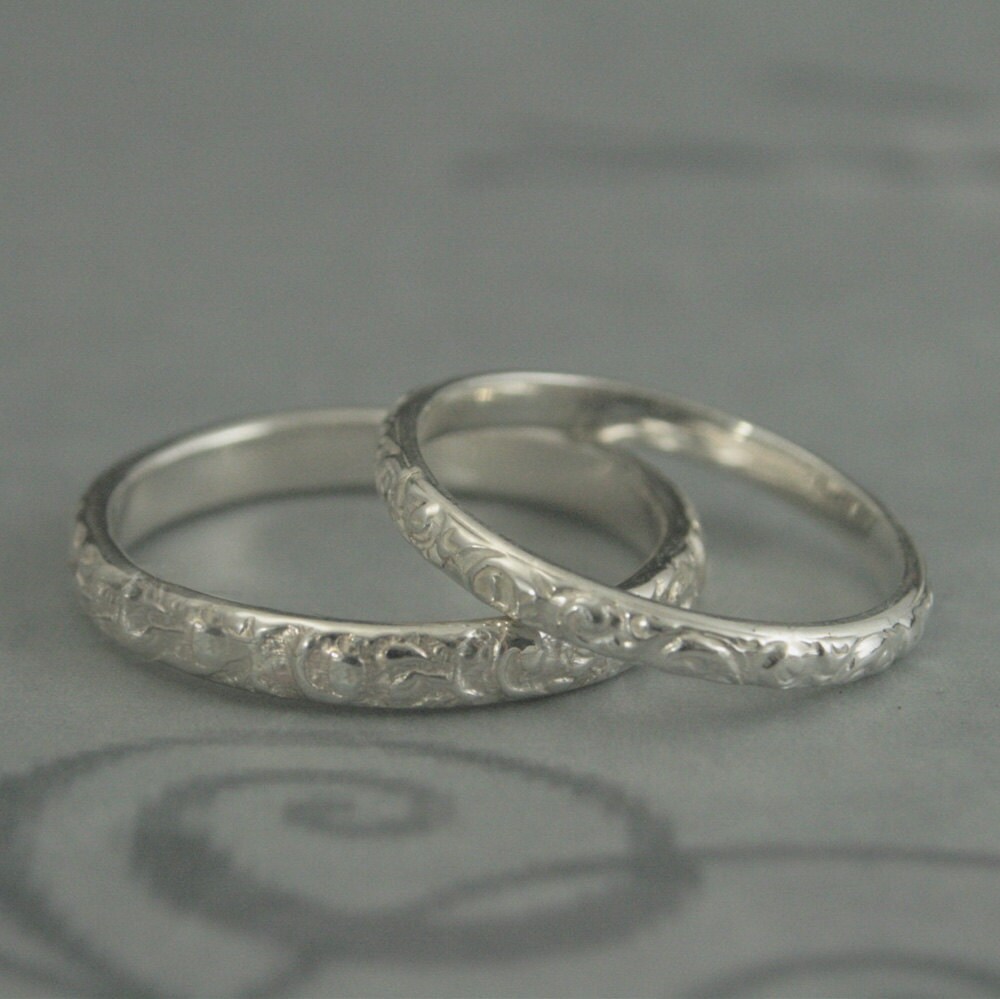 Rococo Sterling Silver Wedding Band SetHis and Hers Wedding