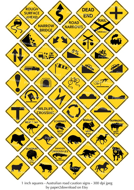 Inchies Caution road signs digital collage by Paper2Download