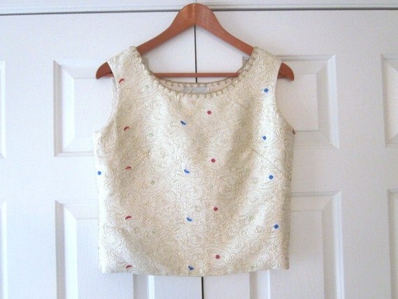 1960s Metallic Blouse Gold Cream P S Boutique Park Storyk NY